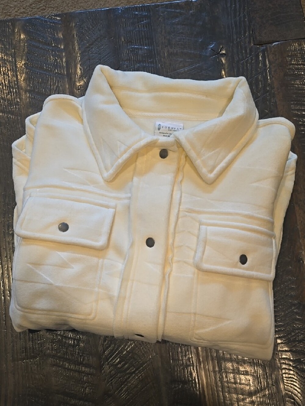 Cream Utility Shacket Jacket with Snap Front - Picture 4 of 5
